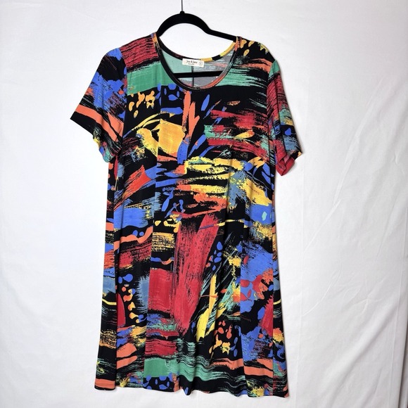Jess & Jane Dresses & Skirts - Jess & Jane Aspen Dress Sz L Bold Abstract Comfortable Artsy Art Wear Colorful